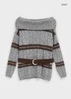 Milledit Off-shoulder Wool Knit (belt Set)