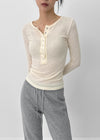 Sislin Henley Neck Ribbed Wool Long Sleeve Tee