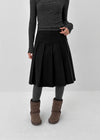 Knee-neck Wool Pleated Midi Skirt