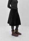 Knee-neck Wool Pleated Midi Skirt