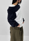 Zutin Color Block Hooded Off-shoulder Man-to-man