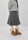 Knee-neck Wool Pleated Midi Skirt