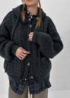 Happing Button Cable Knit Hooded Cardigan