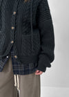 Happing Button Cable Knit Hooded Cardigan