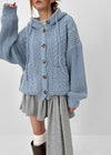 Happing Button Cable Knit Hooded Cardigan