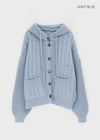 Happing Button Cable Knit Hooded Cardigan