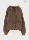 Happing Button Cable Knit Hooded Cardigan