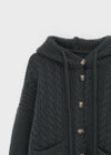 Happing Button Cable Knit Hooded Cardigan