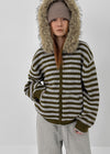 Shant Fur Trimming Wool Hooded Knitwear Zip-up