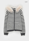 Shant Fur Trimming Wool Hooded Knitwear Zip-up