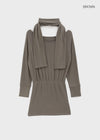 T-deng Fleece Unbalanced Mini Dress (muffler Set)