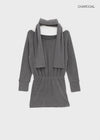 T-deng Fleece Unbalanced Mini Dress (muffler Set)