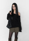 Romtin Overfit Boucle Off-shoulder Knit