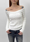 Rafine Cable Off-shoulder Knit