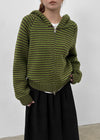 Plidi Stripe Knit Hooded Zip-up