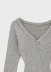 Aesra V-neck Button-down Wool Long-sleeved T-shirt