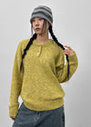 Cowl-lun Button Wool Loose-fit Knit