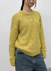 Cowl-lun Button Wool Loose-fit Knit