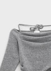 Poron Shirring Strap Off-shoulder Fleece Long-sleeved T-shirt