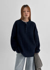 (UNISEX) Nyanyong Cable Henley Neck Loose Fit Knit