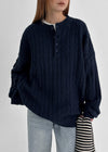 (UNISEX) Nyanyong Cable Henley Neck Loose Fit Knit