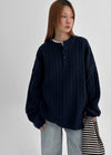 (UNISEX) Nyanyong Cable Henley Neck Loose Fit Knit