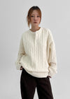 (UNISEX) Nyanyong Cable Henley Neck Loose Fit Knit