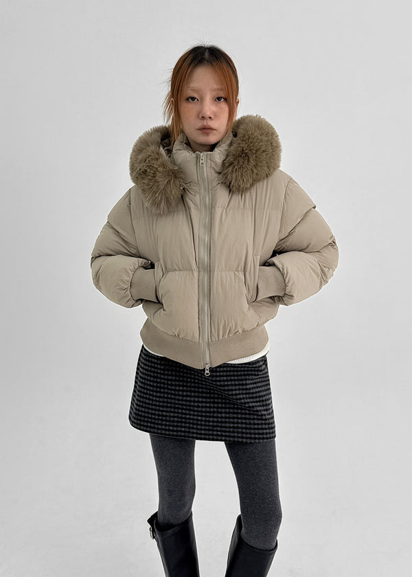 Pomme Fur Trimming Hooded Short Wellon Padding (4 Oz)