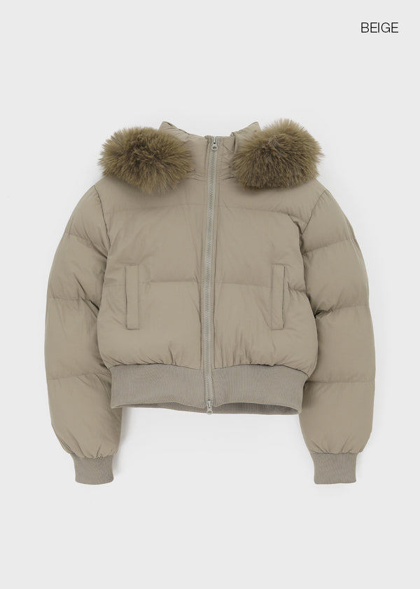 Pomme Fur Trimming Hooded Short Wellon Padding (4 Oz)