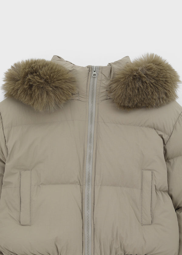 Pomme Fur Trimming Hooded Short Wellon Padding (4 Oz)