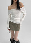 Lopea Fleece Off-shoulder Long-sleeved T-shirt