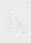 Lopea Fleece Off-shoulder Long-sleeved T-shirt