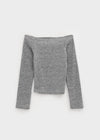 Lopea Fleece Off-shoulder Long-sleeved T-shirt