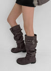 Home Ten Suede Belt Wrinkle Long Boots
