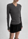 [MADE] Tanjiki Wool V-neck Ribbed Knit