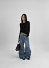 Rapcle Side Rivet Wide Denim Pants