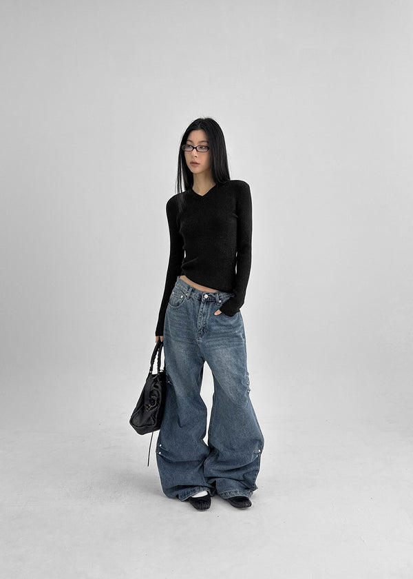 Rapcle Side Rivet Wide Denim Pants