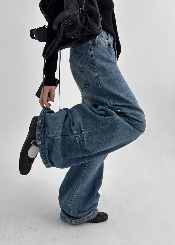Rapcle Side Rivet Wide Denim Pants