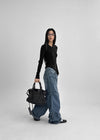 Rapcle Side Rivet Wide Denim Pants