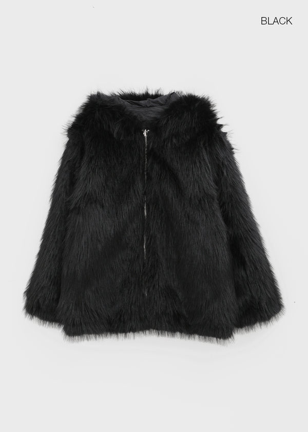 Kaylon Reversible Hooded Fur Jacket
