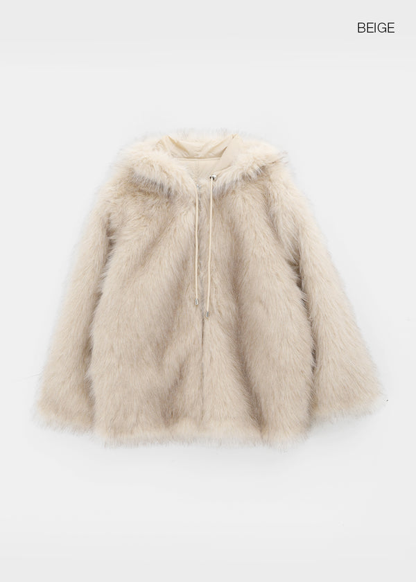 Kaylon Reversible Hooded Fur Jacket
