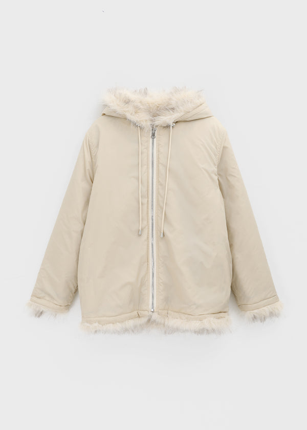 Kaylon Reversible Hooded Fur Jacket