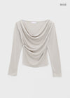 Pomnut Off-shoulder Drape Shirring Long Sleeve T-shirt