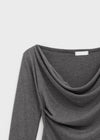 Pomnut Off-shoulder Drape Shirring Long Sleeve T-shirt