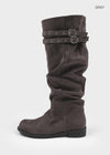Home Ten Suede Belt Wrinkle Long Boots