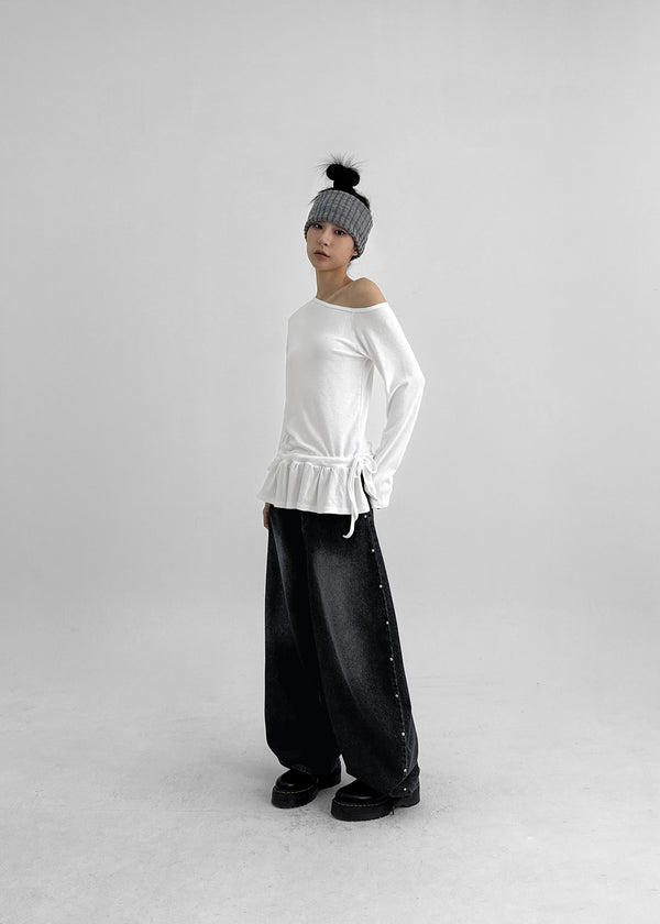 Loppen-striped Balloon Wide Denim Pants