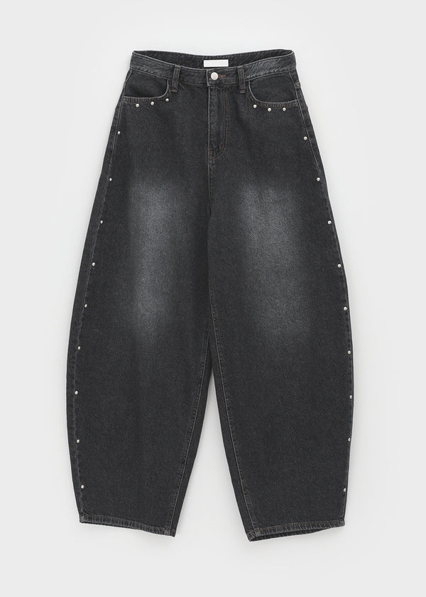 Loppen-striped Balloon Wide Denim Pants