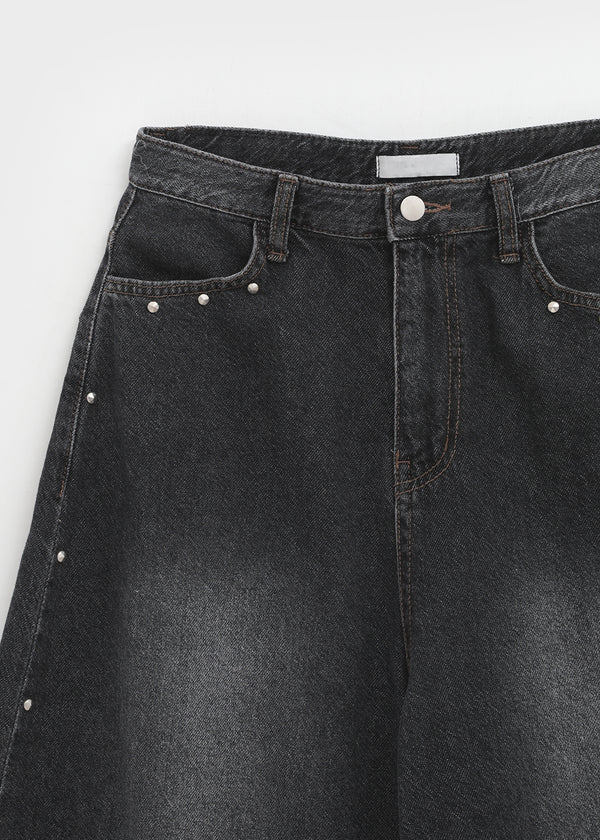 Loppen-striped Balloon Wide Denim Pants