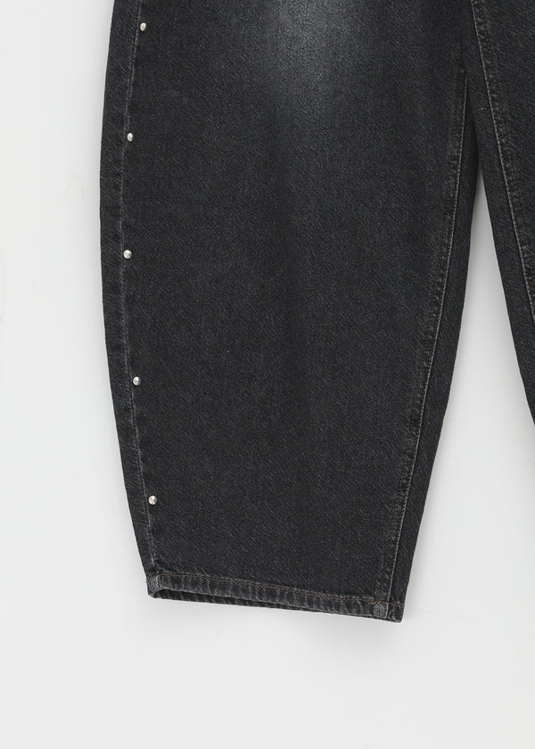 Loppen-striped Balloon Wide Denim Pants