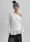 Kenting Frill Layered One-shoulder Fleece Long-sleeve T-shirt